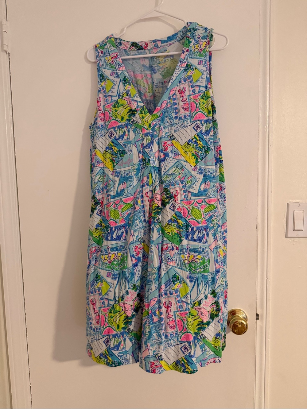 Girls' Sleeveless V-Neck One-Piece in Blue Tropical Print